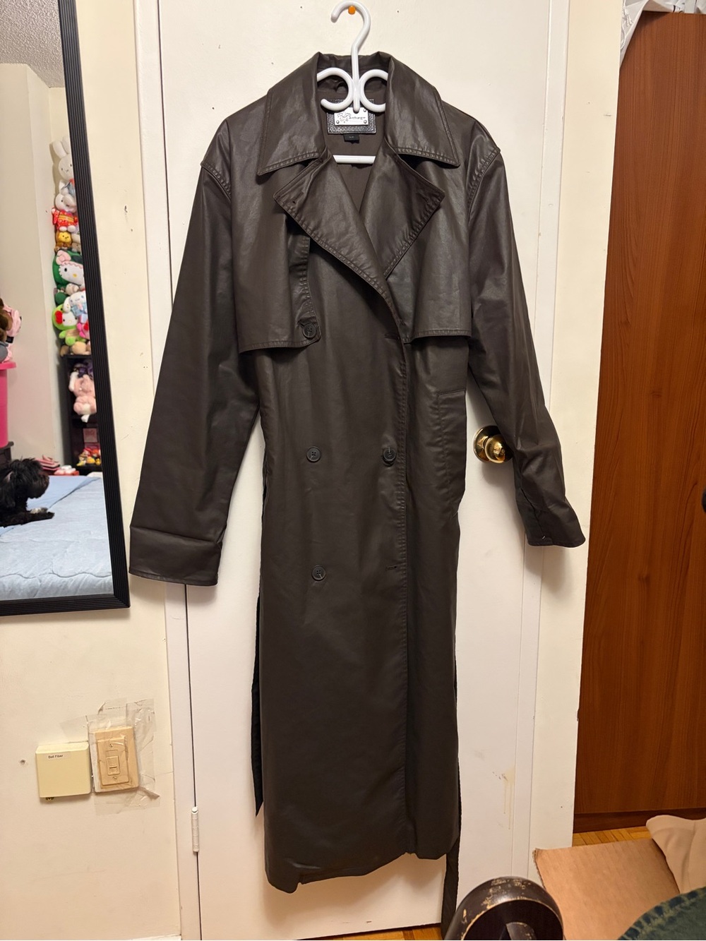 Mackage Long Double-Breasted Trench Coat in Dark Brown